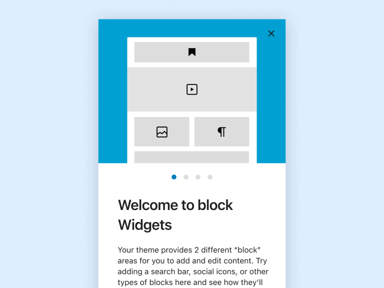 Widget'ları yönetmek için bloklar kullanılabilir.
